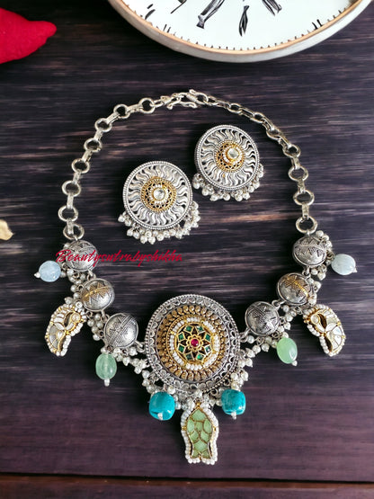 Silver look alike fusion necklace set - Beauty Sutra by Shikha