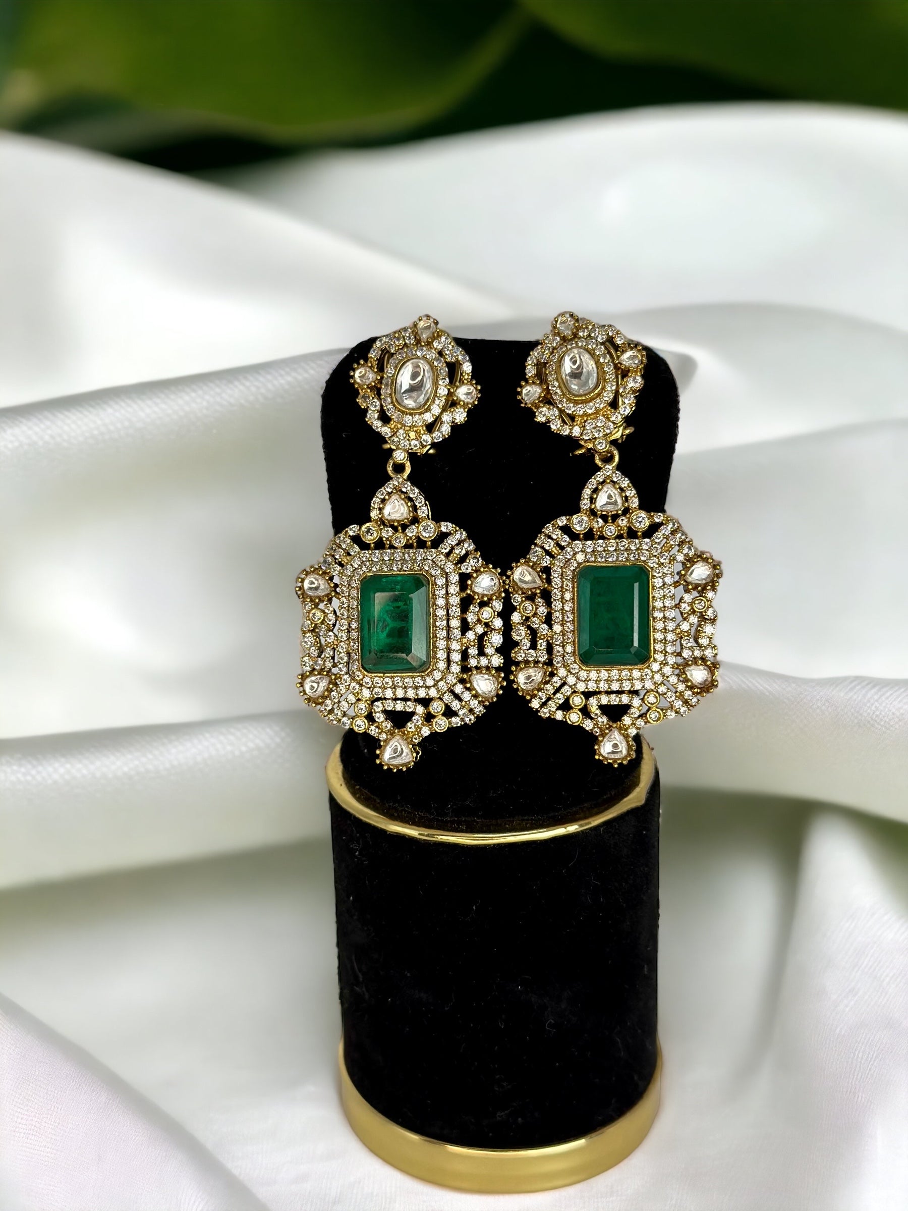Emerald and diamonds earrings in - Beauty Sutra by Shikha