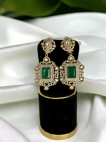 Emerald and diamonds earrings in - Beauty Sutra by Shikha