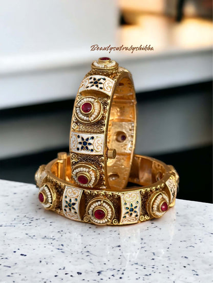 Enamel bracelets in antique gold - Beauty Sutra by Shikha