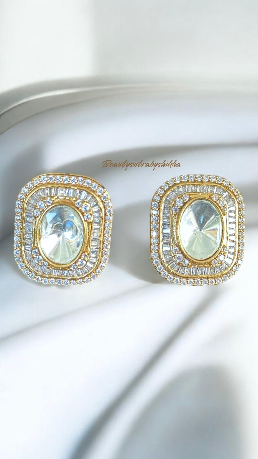 Gold-Tone Crystal Stud Earrings | Holiday Jewelry | Gift for Her