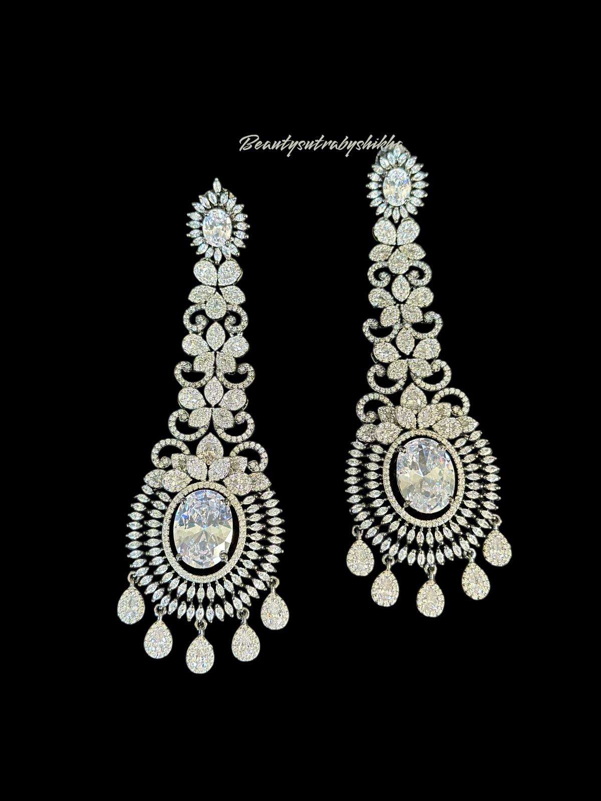 Stunning Crystal Drop Earrings with Intricate Floral Design