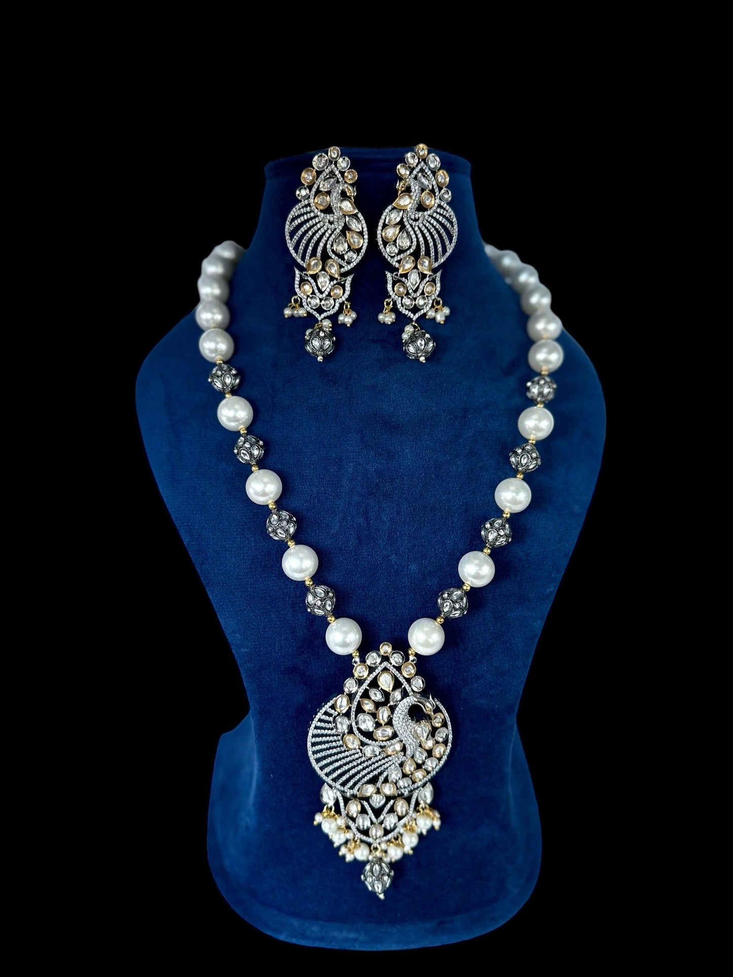 Diamond pearl and polki fusion necklace set - Beauty Sutra by Shikha