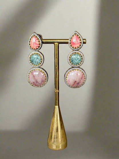 Multi-Colored Gemstone Drop Earrings with Diamond Accents