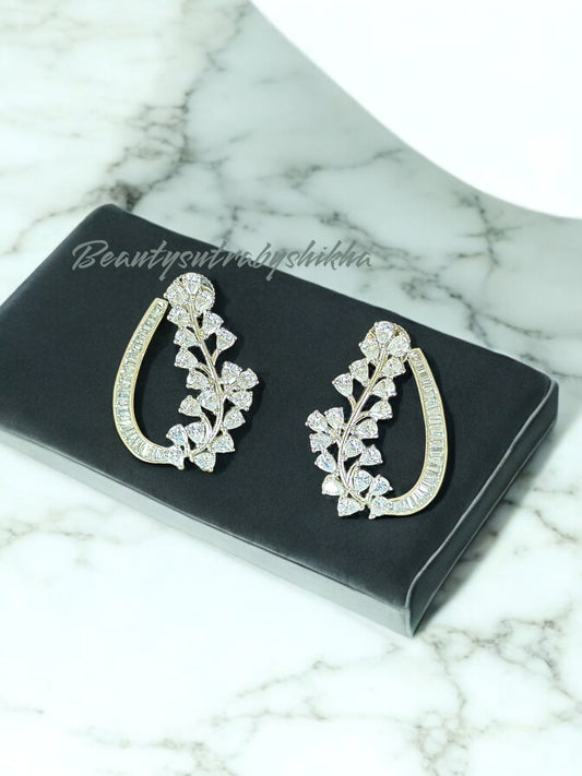 Elegant Floral CZ Diamond  Earrings – Designer Statement Jewelry