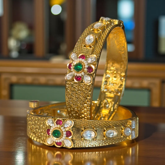Royal Navratna Bloom Kundan Gold-Tone Bridal Bangles