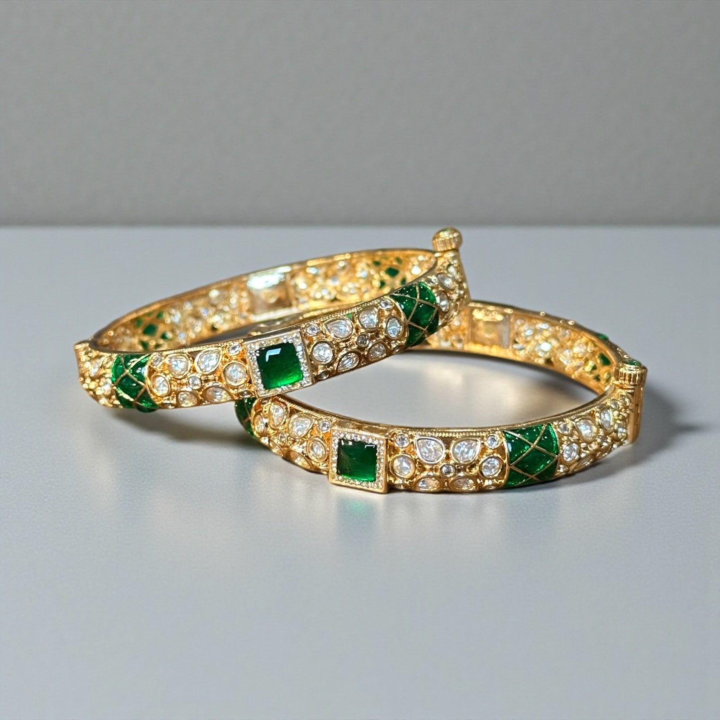 Emerald Green Polki Kundan Bangles – Royal Bridal Elegance