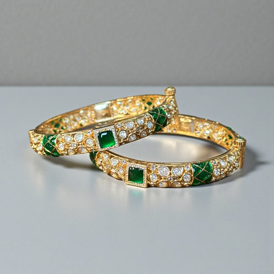 Emerald Green Polki Kundan Bangles – Royal Bridal Elegance