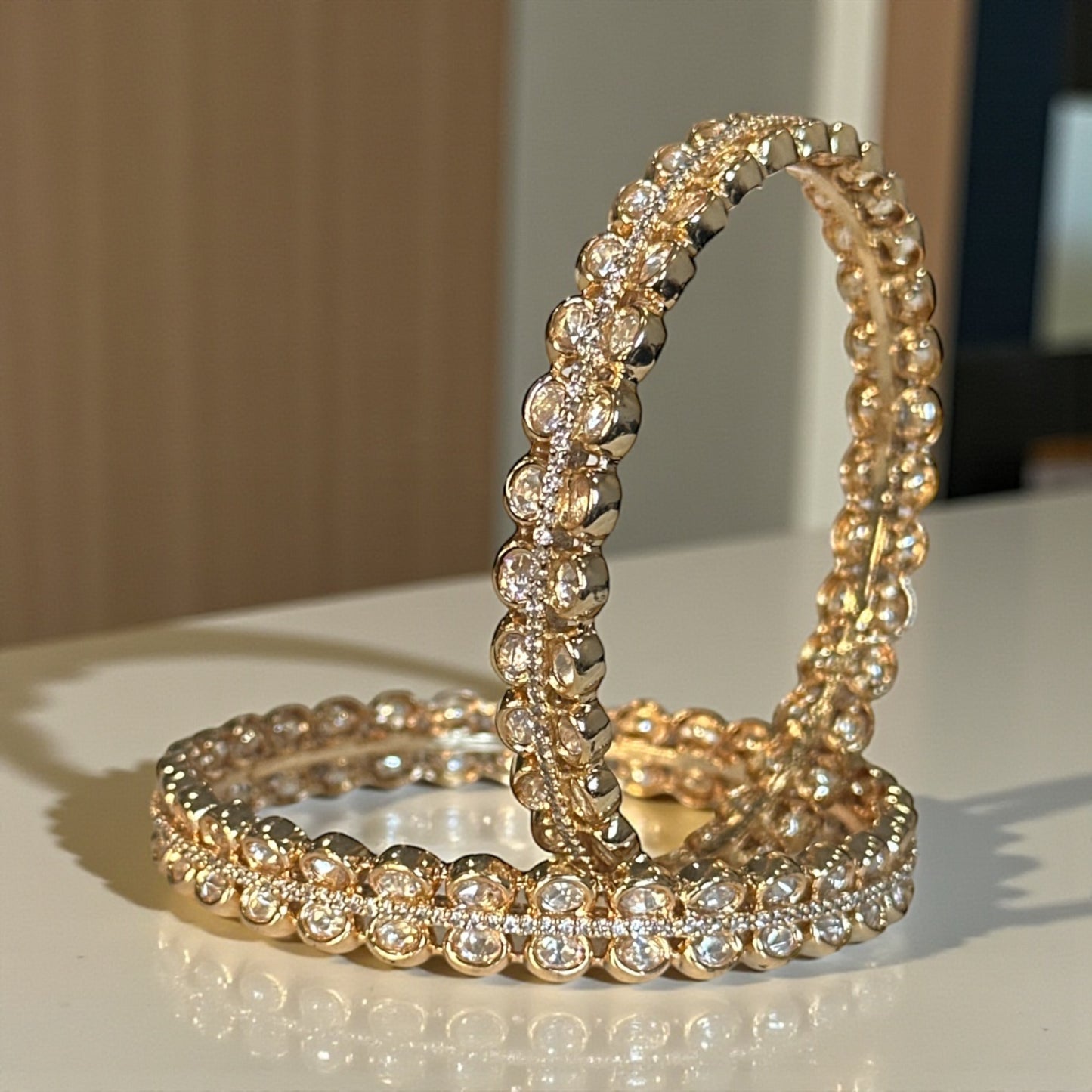 ✨ Polki-Inspired Gold Crystal Bangles – Timeless Elegance