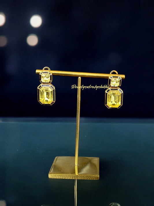 Stunning Yellow Gemstone Drop Earrings in Elegant Gold Setting – Luxury Collection by Beauty Sutra" - BeautySutra by Shikha