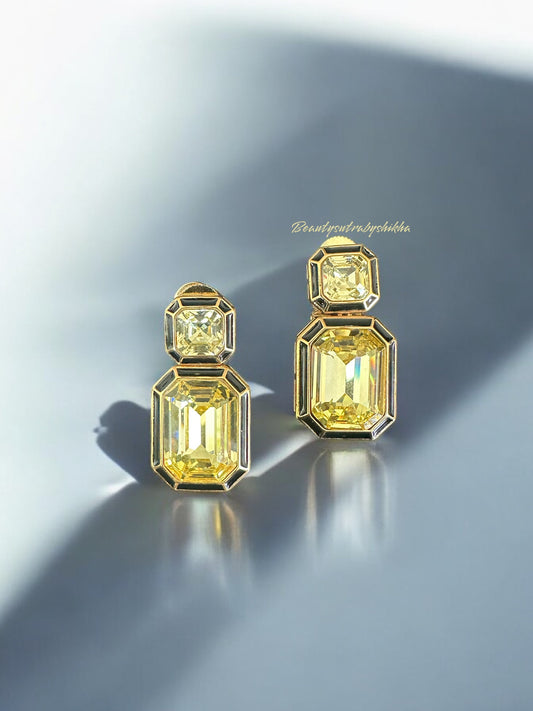 Stunning Yellow Gemstone Drop Earrings in Elegant Gold Setting – Luxury Collection by Beauty Sutra"