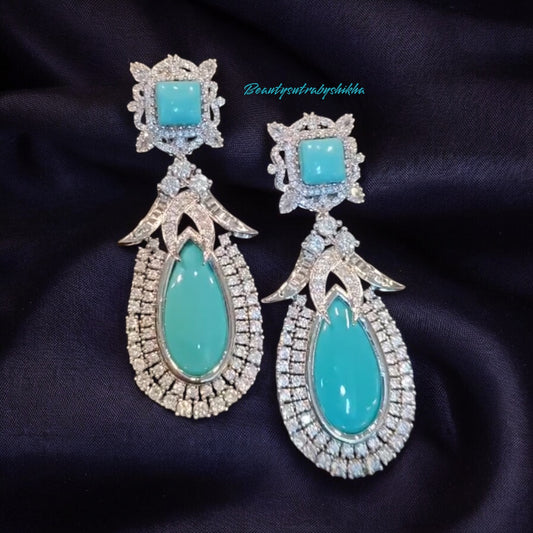 Turquoise Crystal Drop Earrings – Luxury Silver Dangle Earrings for Weddings & Special Occasions | BeautySutra by Shikha