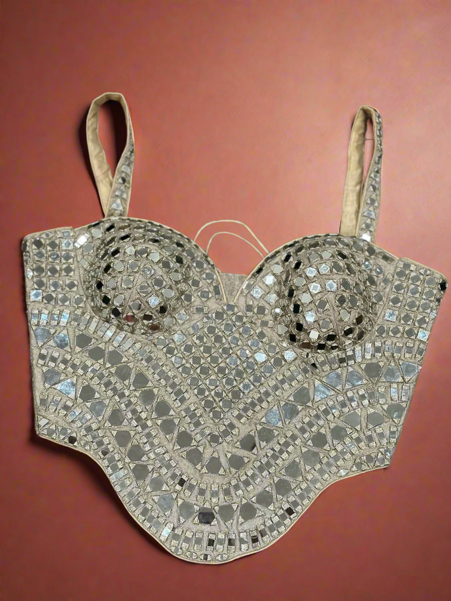 Handmade Mirror Work Blouse | Designer Choli Crop Top | Indian Party Wear Lehenga Blouse | Festival & Wedding Outfit