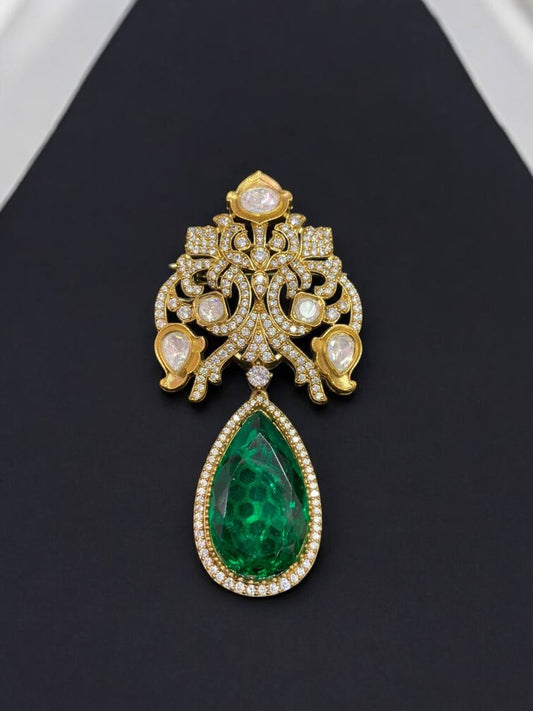 Gold Crystal Brooch with Teardrop Center Stone – Festive Holiday Jewelry
