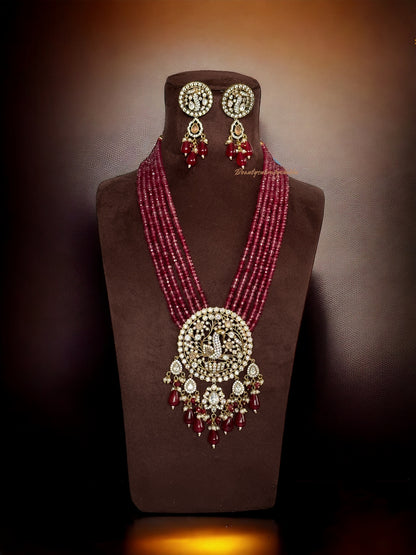 Royal Beaded Necklace Set – Kundan Pendant Jewelry Gift for Mother’s Day