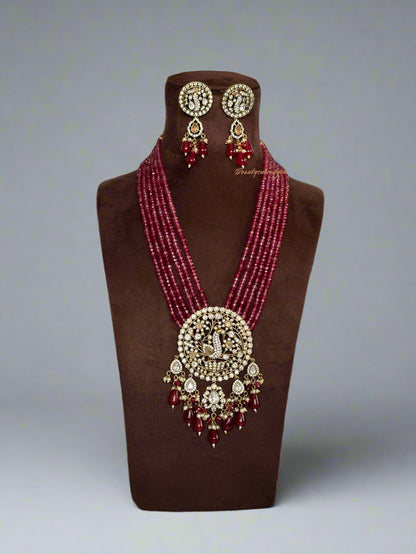 Royal Beaded Necklace Set – Kundan Pendant Jewelry Gift for Mother’s Day