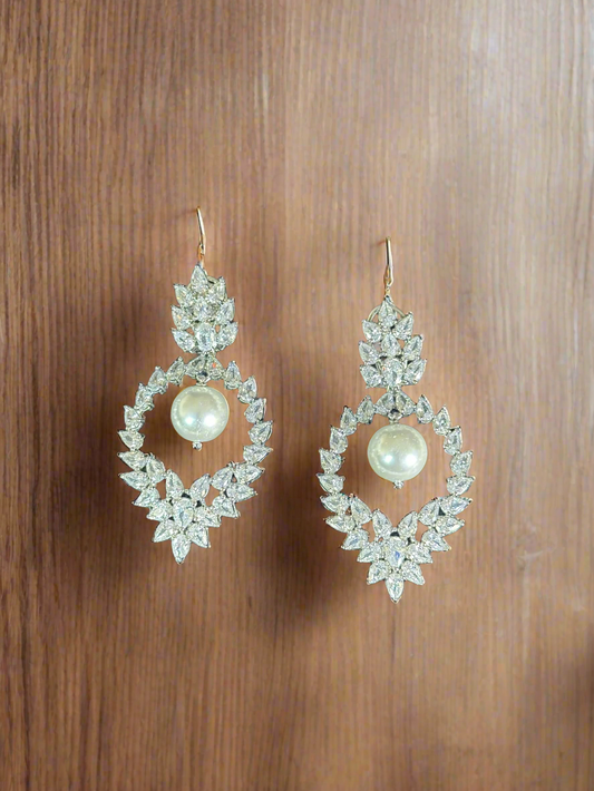 Elegant Crystal Drop Earrings  with CZ Halo