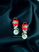 Statement Red & Pearl Drop Earrings with Enamel Leaf Detail