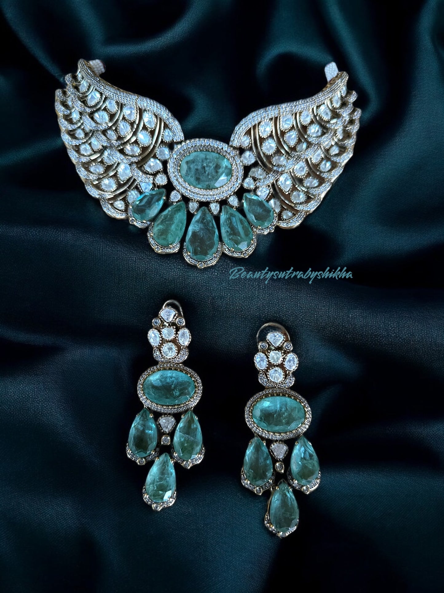Elegant Stone Choker Necklace Set with Earrings – Bridal & Party Wear by BeautySutra