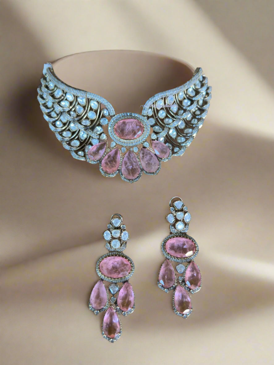 Elegant Stone Choker Necklace Set with Earrings – Bridal & Party Wear by BeautySutra