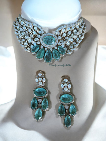 Elegant Stone Choker Necklace Set with Earrings – Bridal & Party Wear by BeautySutra