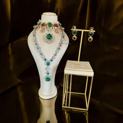 Navratna Kundan Choker Necklace with Green Pendant | Bridal Heritage Jewelry