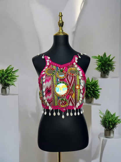 Handmade Mirror Work Crop Top | Boho Festival Choli | Tribal Belly Dance Blouse | Embroidered Kutch Top | Rajasthani Shell Top