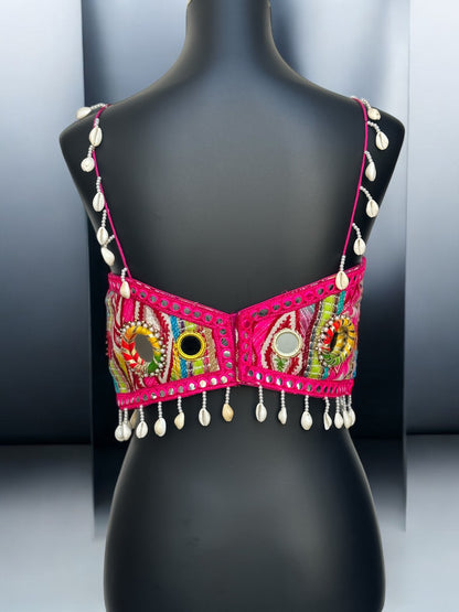 Handmade Mirror Work Crop Top | Boho Festival Choli | Tribal Belly Dance Blouse | Embroidered Kutch Top | Rajasthani Shell Top
