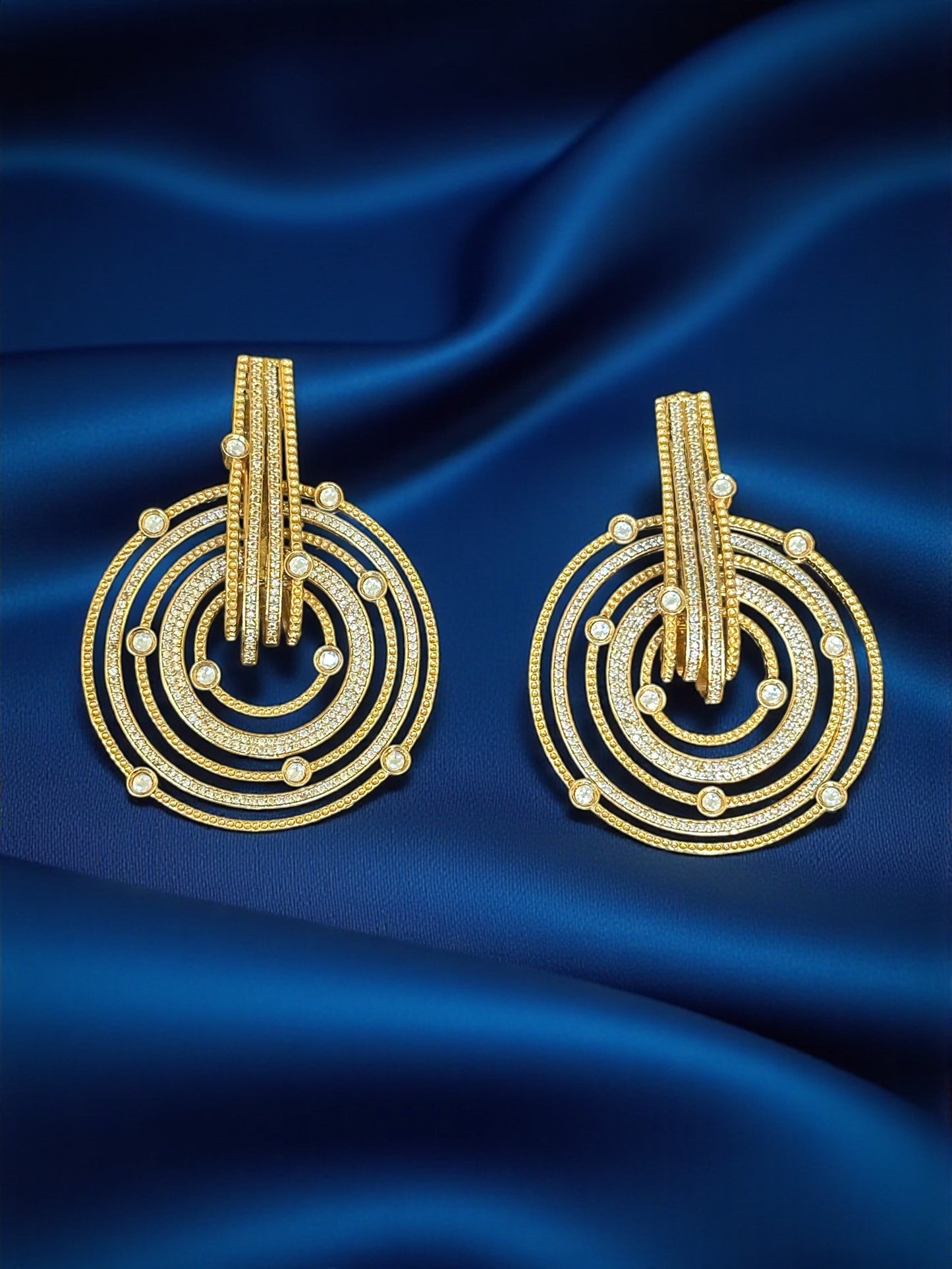 Geometric Pave CZ Gold Plated Statement Earrings | Holiday Fusion