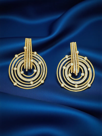 Geometric Pave CZ Gold Plated Statement Earrings | Holiday Fusion