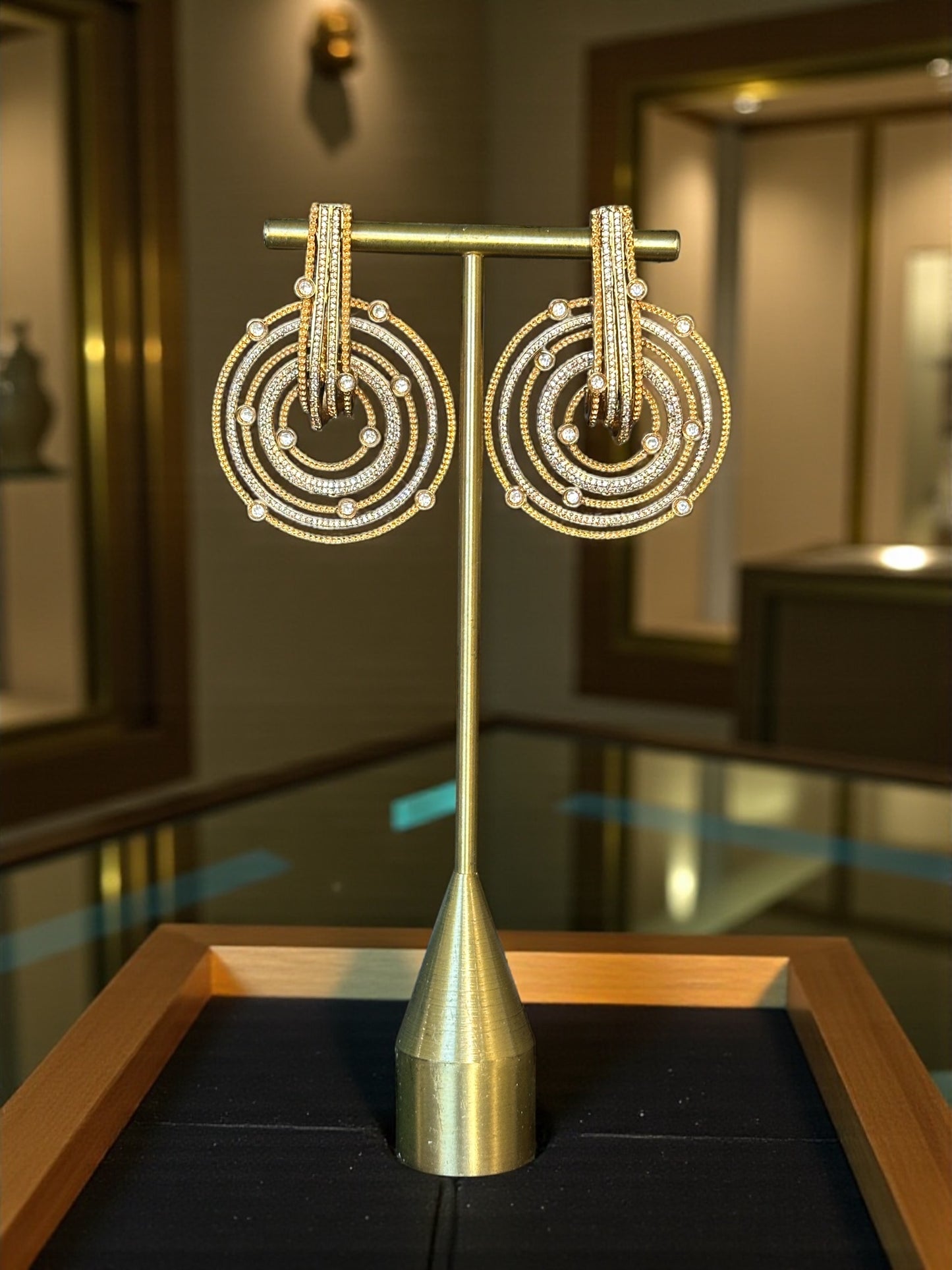 Geometric Pave CZ Gold Plated Statement Earrings | Holiday Fusion