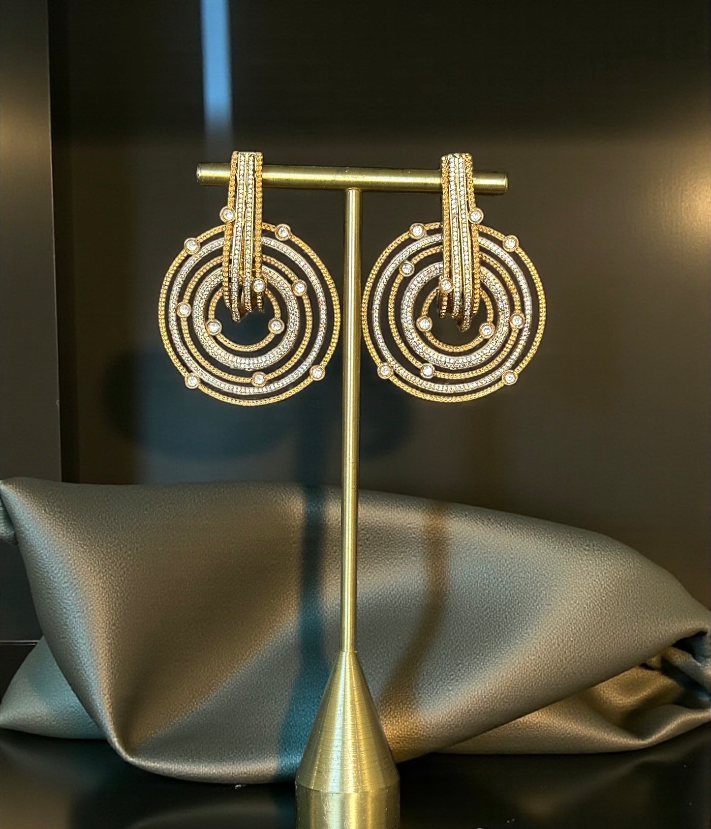 Geometric Pave CZ Gold Plated Statement Earrings | Holiday Fusion