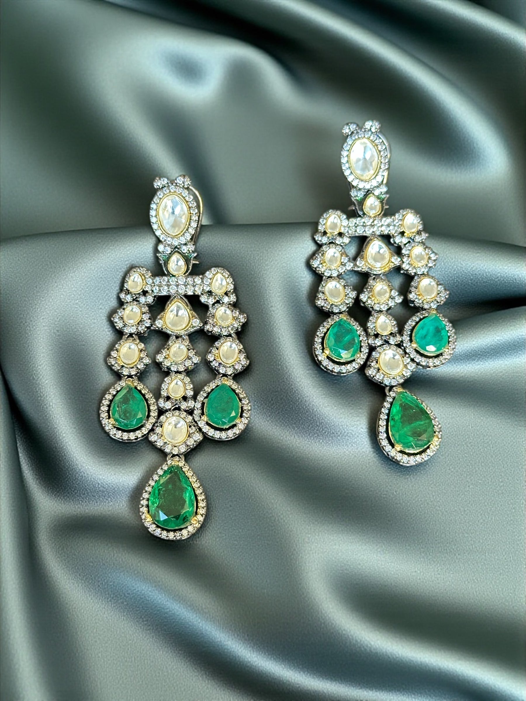 Polki & Emerald Chandelier Earrings