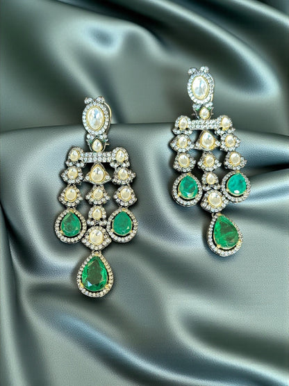 Polki & Emerald Chandelier Earrings
