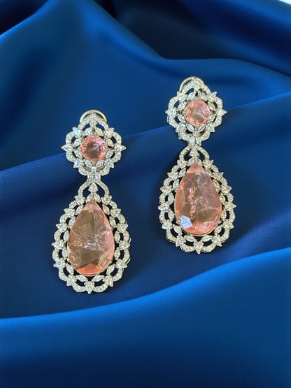 Peach Doublet Stone Party Earrings | BeautySutra by Shikha