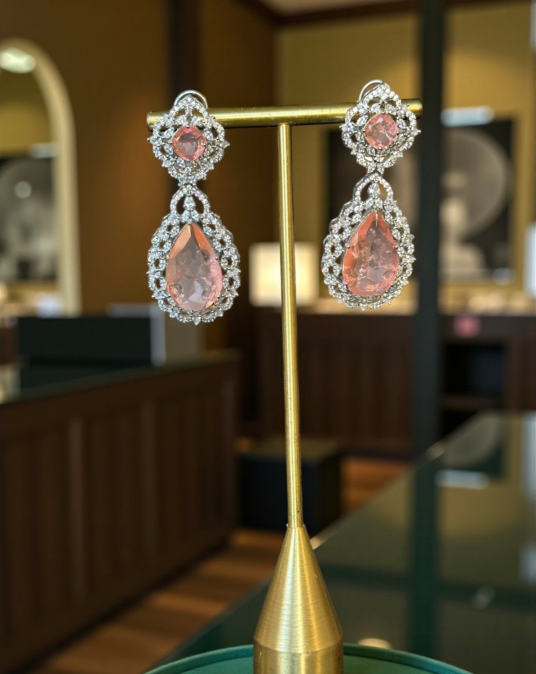 Peach Doublet Stone Party Earrings | BeautySutra by Shikha