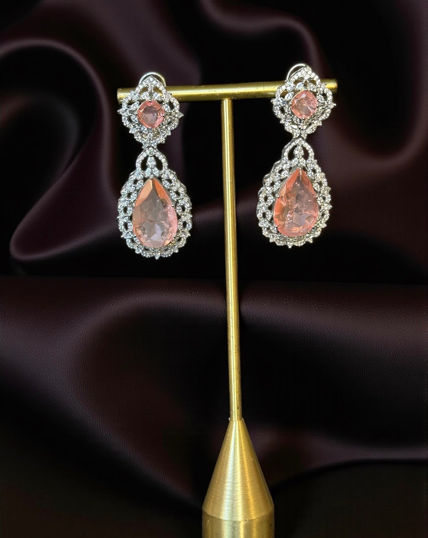 Peach Doublet Stone Party Earrings | BeautySutra by Shikha