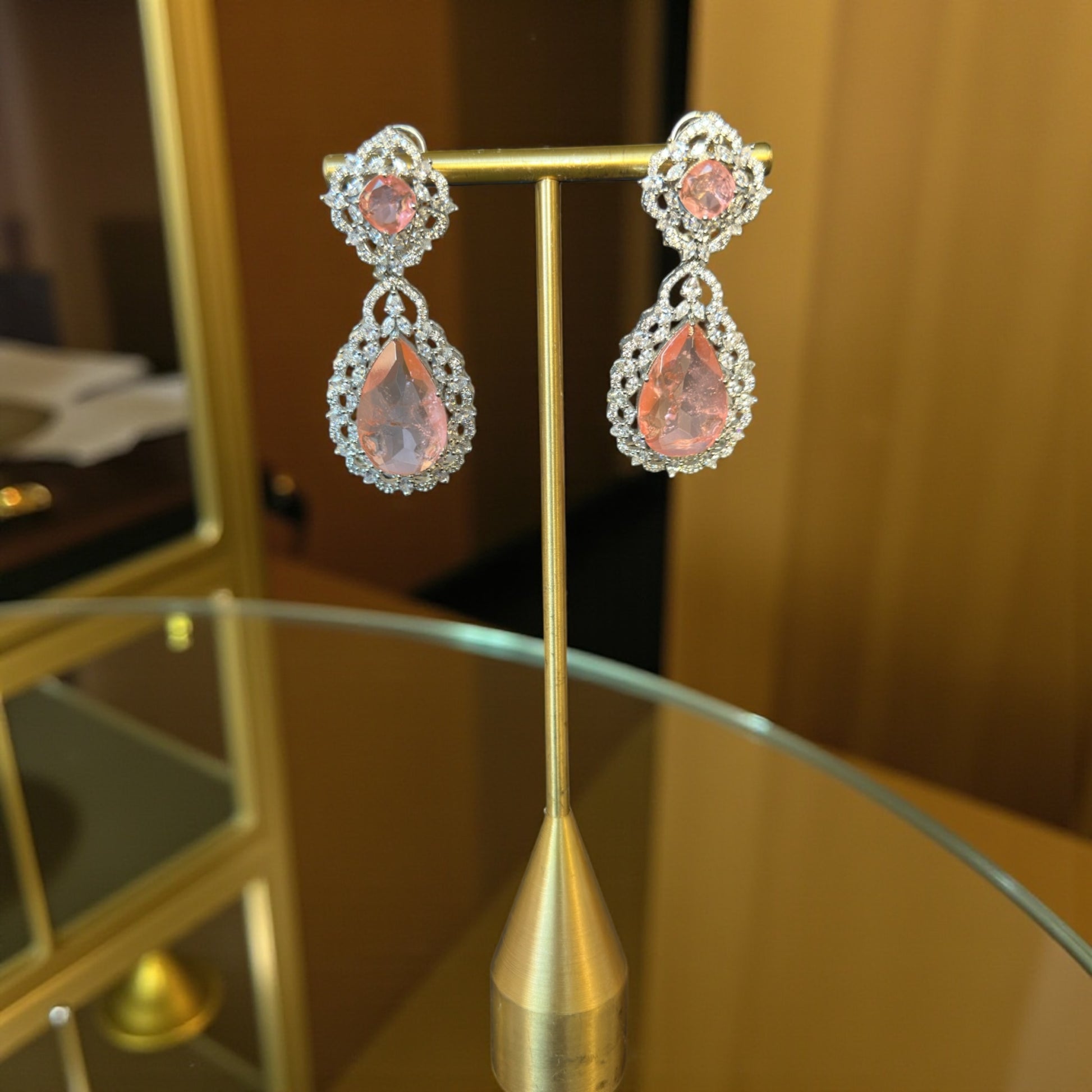 Peach Doublet Stone Party Earrings | BeautySutra by Shikha