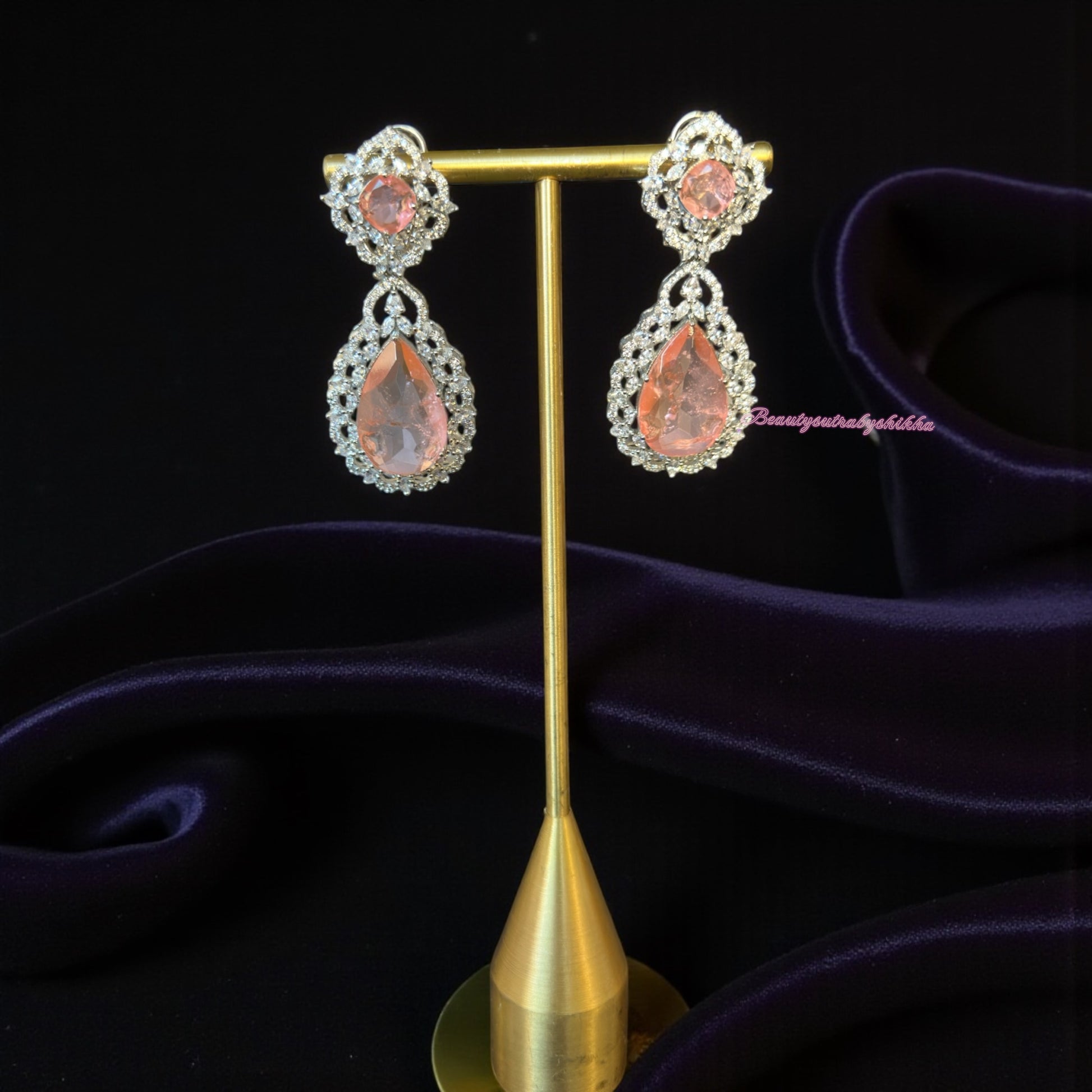 Peach Doublet Stone Party Earrings | BeautySutra by Shikha