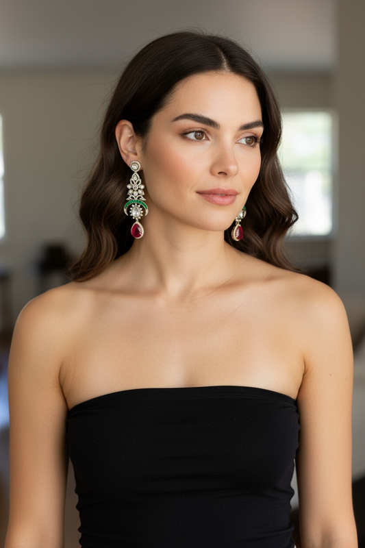 Ruby drop Statement Earrings – Festive Holiday Jewelry for Thanksgiving & Christmas | BeautySutra by Shikha