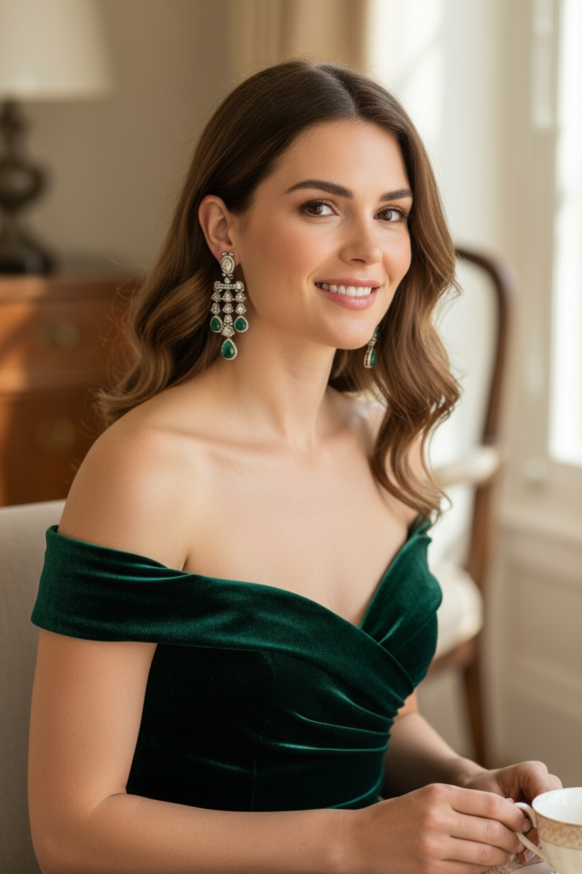 Polki & Emerald Chandelier Earrings