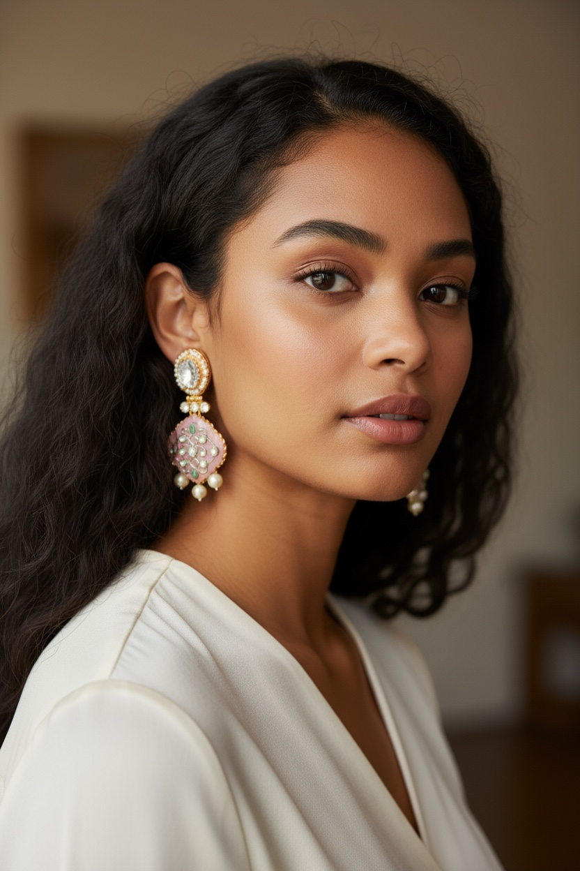 Blush Pink Kundan Pearl Earrings – Festive Holiday & Christmas Jewelry