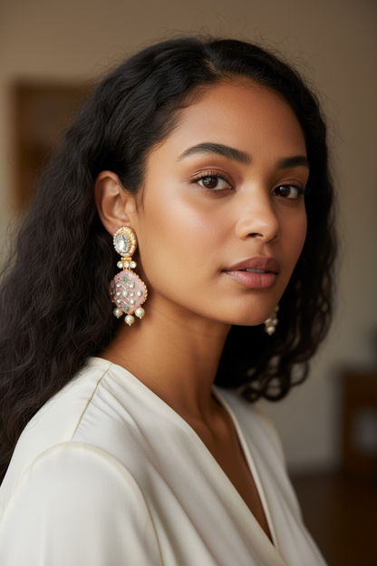 Blush Pink Kundan Pearl Earrings – Festive Holiday & Christmas Jewelry