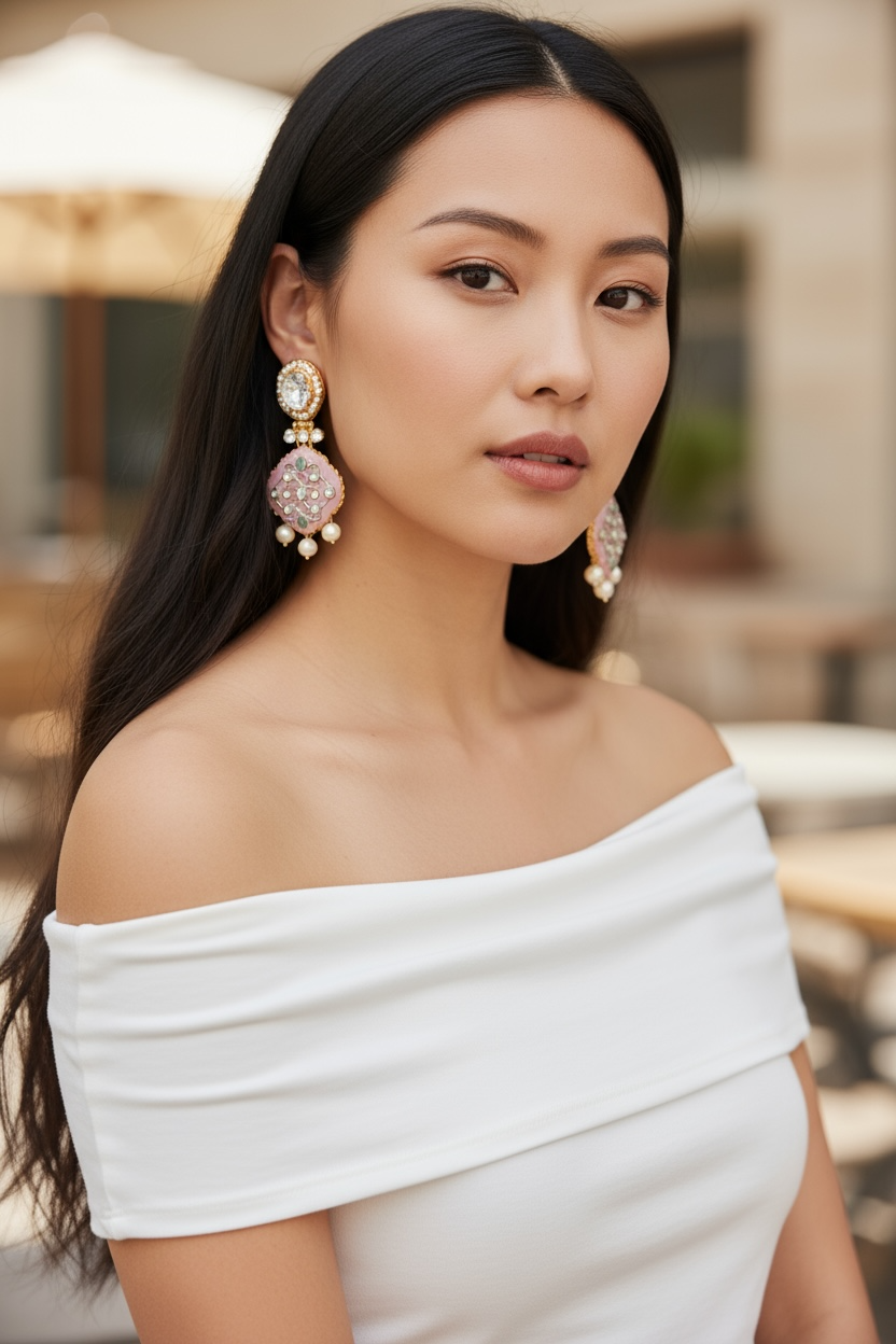 Blush Pink Kundan Pearl Earrings – Festive Holiday & Christmas Jewelry