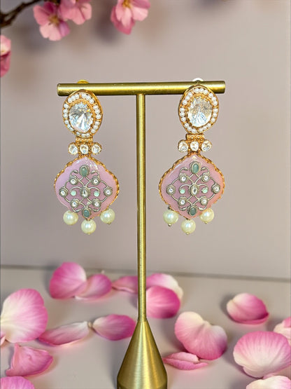Blush Pink Kundan Pearl Earrings – Festive Holiday & Christmas Jewelry