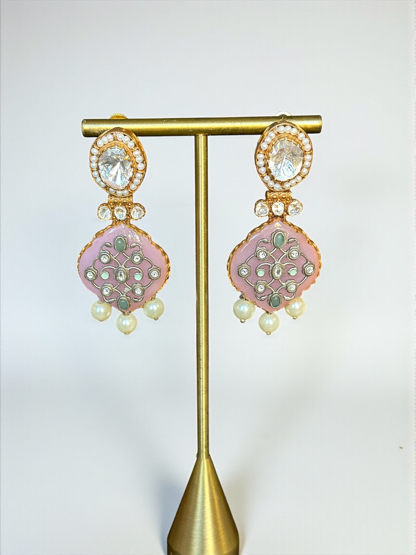 Blush Pink Kundan Pearl Earrings – Festive Holiday & Christmas Jewelry