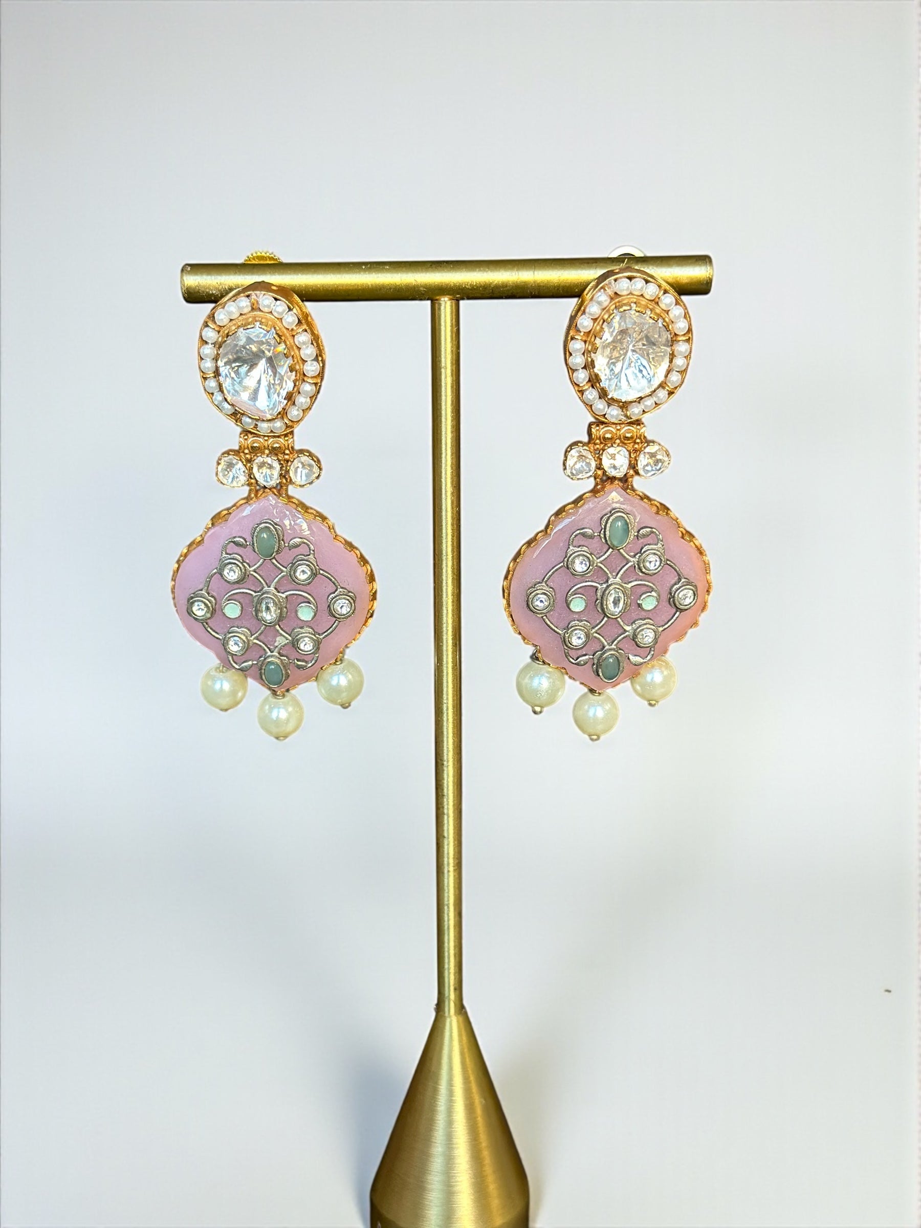Blush Pink Kundan Pearl Earrings – Festive Holiday & Christmas Jewelry