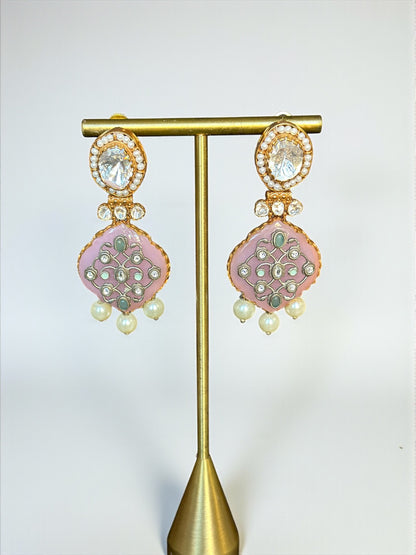 Blush Pink Kundan Pearl Earrings – Festive Holiday & Christmas Jewelry