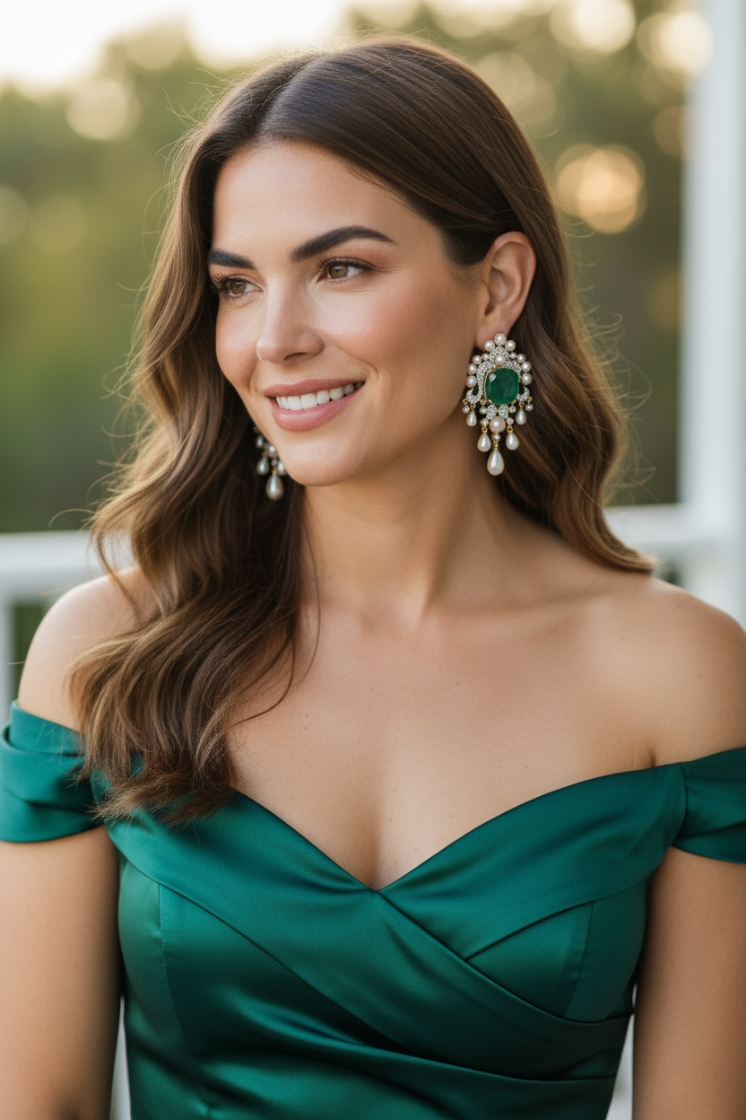 Emerald Green Kundan & Pearl Drop Earrings | Holiday Party Gift