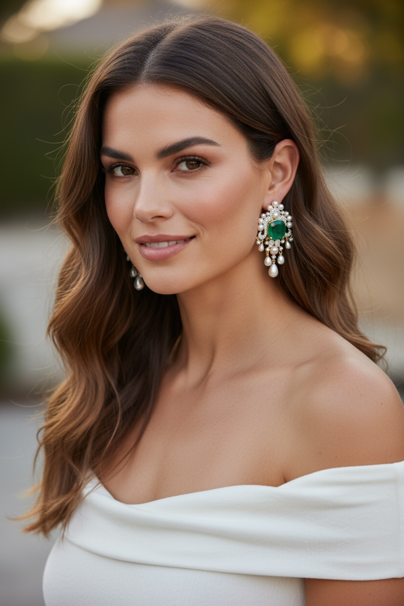Emerald Green Kundan & Pearl Drop Earrings | Holiday Party Gift